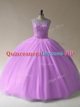 Scoop Sleeveless Organza Vestidos de Quinceanera Beading Lace Up