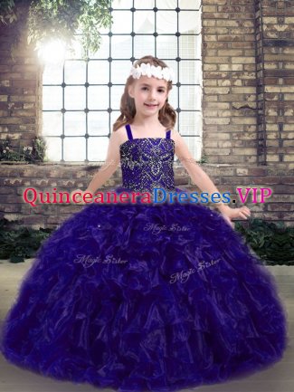 Purple Lace Up Straps Beading and Ruffles Pageant Dress Wholesale Organza Sleeveless