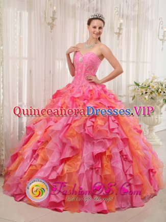 Marinette Wisconsin/WI Multi-color Organza Sweetheart Strapless Quinceanera Dress Clearance With Appliques and Ruffles Decorate