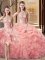 Colorful Peach Sleeveless Organza and Tulle Lace Up Quince Ball Gowns for Sweet 16 and Quinceanera