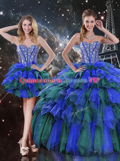 Sleeveless Beading and Ruffles and Ruffled Layers Lace Up 15 Quinceanera Dress - Click Image to Close