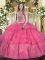 Super Hot Pink Sleeveless Tulle Lace Up Sweet 16 Dresses for Military Ball and Sweet 16 and Quinceanera