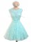 Great Aqua Blue A-line Scoop Sleeveless Lace Knee Length Lace Up Belt Quinceanera Court Dresses