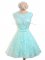 Great Aqua Blue A-line Scoop Sleeveless Lace Knee Length Lace Up Belt Quinceanera Court Dresses