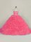 High End Beading and Ruffles Quinceanera Dress Red Lace Up Sleeveless Court Train