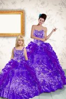 Flare Purple Taffeta Side Zipper Quinceanera Gown Sleeveless Floor Length Beading and Embroidery and Pick Ups