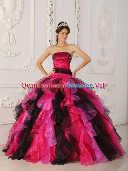Ruffles Strapless Multi-color Quinceanera Gowns With Appliques Tulle For Sweet 16 In Monticello Iowa/IA - Click Image to Close