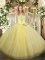 Exceptional Sleeveless Floor Length Beading Lace Up 15 Quinceanera Dress with Light Yellow