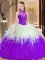 Stunning Lace and Appliques and Ruffles Quince Ball Gowns White And Purple Lace Up Sleeveless Floor Length