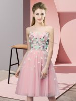 Beauteous Pink Sleeveless Tulle Lace Up Dama Dress for Wedding Party