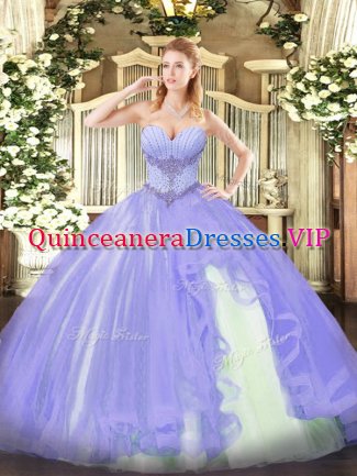 Wonderful Floor Length Ball Gowns Sleeveless Lavender 15th Birthday Dress Lace Up