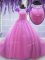 Trendy Scoop Short Sleeves Floor Length Hand Made Flower Lace Up Quinceanera Dress with Rose Pink