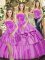 Lilac Three Pieces Strapless Sleeveless Taffeta Floor Length Lace Up Beading and Ruffled Layers Sweet 16 Dresses