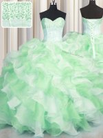 Suitable Visible Boning Two Tone Multi-color Ball Gowns Sweetheart Sleeveless Organza Floor Length Lace Up Beading and Ruffles Sweet 16 Dresses