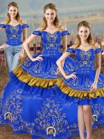 Sleeveless Satin Lace Up 15th Birthday Dress in Blue with Embroidery
