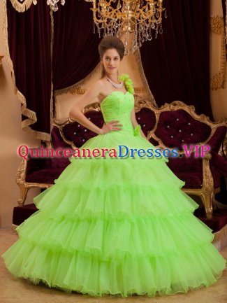 Driggs Idaho/ID Stuuning Spring Green One Shoulder Ruffles Layered Quinceanera Cake Dress With A-line / Princess In Illinois