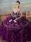 High Class Sweetheart Sleeveless Quinceanera Gown Floor Length Embroidery and Ruffles Purple Satin and Organza