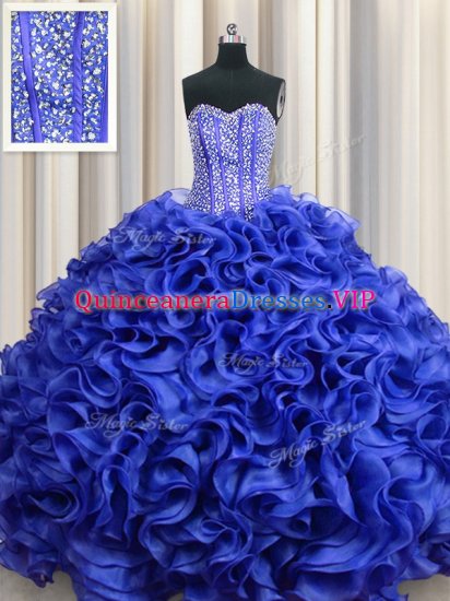 Flirting Visible Boning Sleeveless Lace Up Floor Length Beading and Ruffles 15th Birthday Dress - Click Image to Close