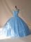 Inexpensive V-neck Sleeveless Brush Train Lace Up 15th Birthday Dress Blue and Light Blue Tulle
