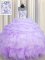 Traditional Scoop See Through Beading and Ruffles and Pick Ups Quinceanera Gowns Lavender Lace Up Sleeveless Floor Length