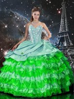Latest Multi-color Ball Gowns Beading and Ruffles Vestidos de Quinceanera Zipper Organza Sleeveless Floor Length(SKU QDDTA94002-5BIZ)