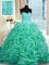 Sweetheart Sleeveless Sweet 16 Quinceanera Dress With Train Beading and Pick Ups Turquoise Organza