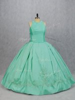 Sexy Floor Length Apple Green Sweet 16 Dress Satin Sleeveless Embroidery