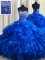 Royal Blue Sweetheart Lace Up Beading and Ruffles Vestidos de Quinceanera Brush Train Sleeveless