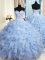 Vintage Sweetheart Sleeveless Sweet 16 Dresses Floor Length Beading and Ruffles Light Blue Organza
