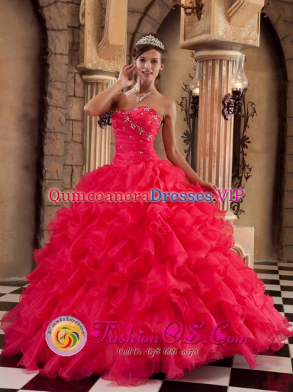 Getafe Spain Sun City Perfect Ruched Sweetheart strapless Bodice and Beaded Decorate Bust For Quinceaners Dress With Ruffles Layered - Click Image to Close