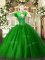 Floor Length Lace Up Ball Gown Prom Dress Green for Military Ball and Sweet 16 and Quinceanera with Beading