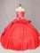 Inexpensive Floor Length Red 15 Quinceanera Dress Sweetheart Sleeveless Court Train Lace Up
