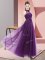 Sumptuous Dark Purple Empire Halter Top Sleeveless Tulle Floor Length Lace Up Beading and Appliques Damas Dress
