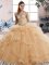Champagne Tulle Lace Up Sweet 16 Dress Sleeveless Floor Length Beading and Ruffles