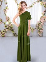 Top Selling Olive Green Sleeveless Floor Length Ruching Criss Cross Quinceanera Court Dresses