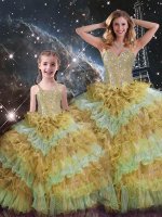 Simple Sleeveless Beading and Ruffled Layers and Sequins Lace Up Quinceanera Dresses