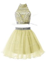 Yellow Organza Zipper High-neck Sleeveless Knee Length Quinceanera Court Dresses Beading(SKU SWBD131-14BIZ)