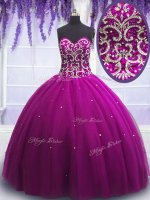 Adorable Fuchsia Sleeveless Beading Floor Length Quinceanera Dresses