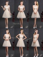 Smart Mini Length Champagne Dama Dress for Quinceanera V-neck Sleeveless Lace Up