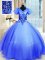 Most Popular Blue Lace Up V-neck Appliques Quinceanera Gowns Organza Short Sleeves