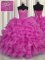 Fuchsia Lace Up Sweetheart Beading and Ruffles Sweet 16 Dresses Organza Sleeveless