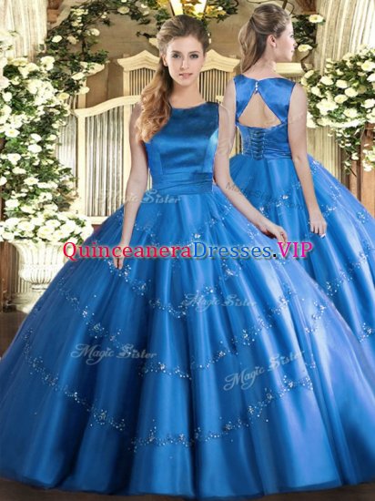 Appliques Quinceanera Dresses Baby Blue Lace Up Sleeveless Floor Length - Click Image to Close