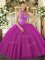 Fuchsia Ball Gowns Beading and Embroidery Quince Ball Gowns Lace Up Tulle Sleeveless Floor Length