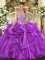 Eggplant Purple Organza Lace Up 15 Quinceanera Dress Sleeveless Floor Length Beading and Ruffles