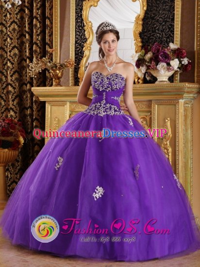 Rockville Centre NY Elegant Purple New Quinceanera Dress For Sweetheart Appliques Decorate Bodice Tulle Ball Gown - Click Image to Close