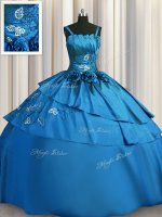 Fantastic Floor Length Lace Up Sweet 16 Dresses Teal for Military Ball and Sweet 16 and Quinceanera with Beading and Embroidery