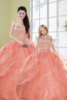 New Arrival Watermelon Red Lace Up Sweetheart Beading and Sequins Quinceanera Gowns Organza Sleeveless