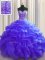 Stunning Visible Boning Floor Length Lace Up Quinceanera Gowns Purple for Military Ball and Sweet 16 and Quinceanera with Beading and Ruffles