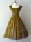 Olive Green A-line V-neck Cap Sleeves Chiffon Knee Length Lace Up Ruching Quinceanera Court Dresses