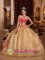 Talbot Green Mid Glamorgan Gorgeous Embroidery Decorate Bodice Champagne Ball Gown Quinceanera Dress For Organza and Floor-length
